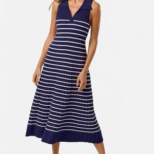 Navy and White Striped Sleeveless Knit Midi Dress